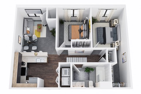 Floor plan for 2 beds, 1 bath, 795 sqft